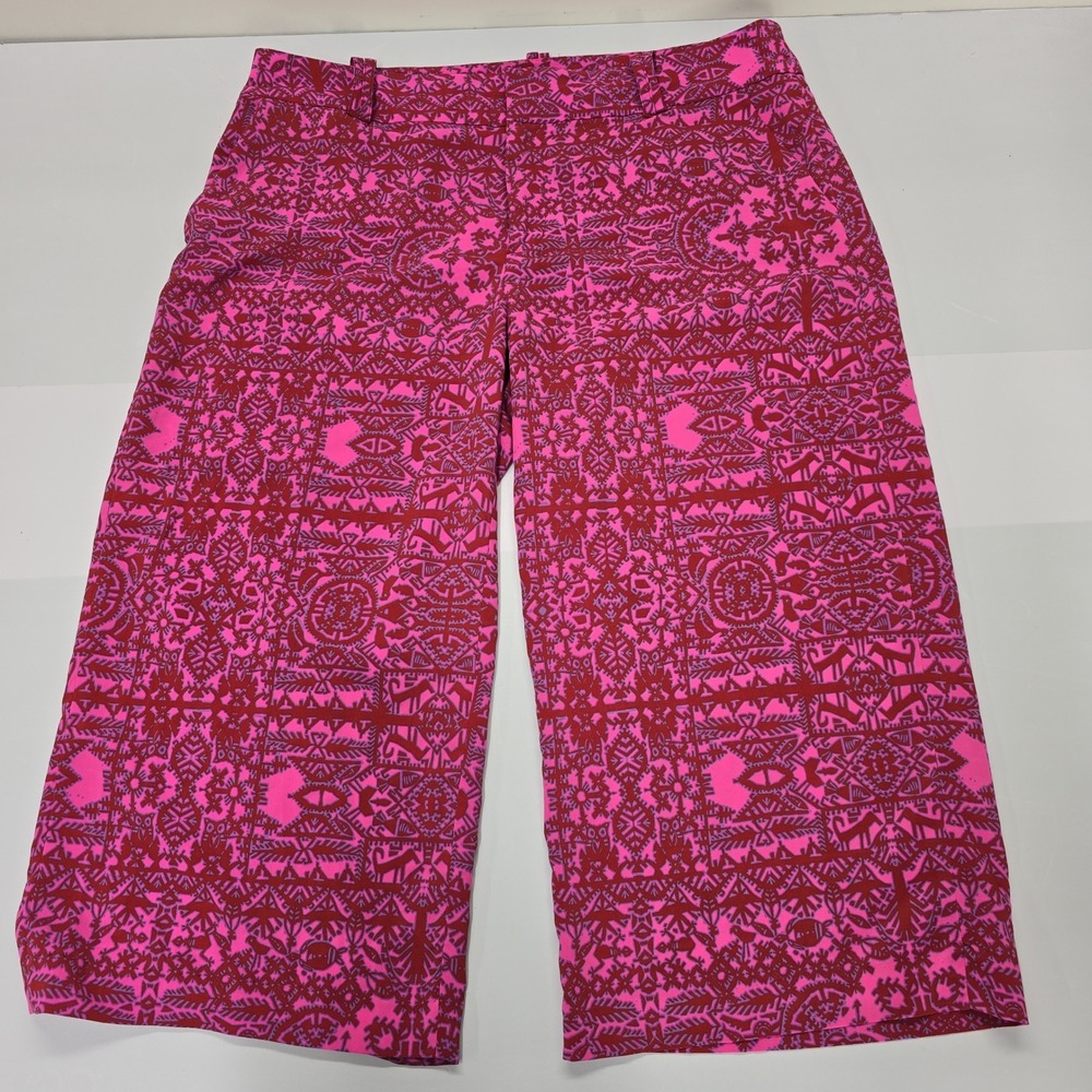 Coldwater Creek Natural Fit Pink‎ Red Tribal Print Culottes Wide Leg Pants Sz 16